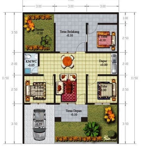   Desain Rumah Minimalis Modern 3 Kamar Tidur 3d