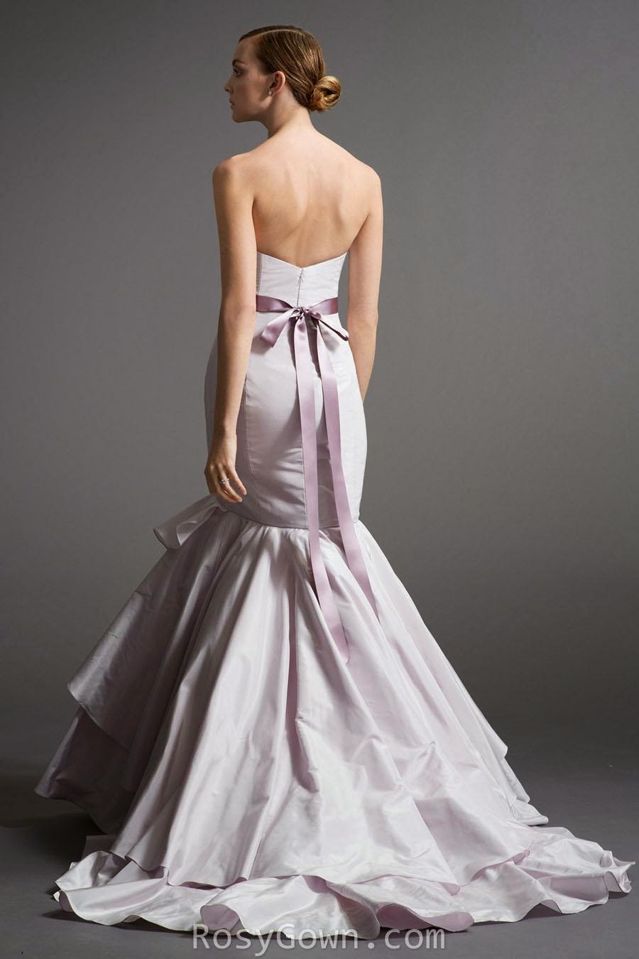 Strapless Romantic Lavender Taffeta Tiered Fit and Flare Bridal Gown-2