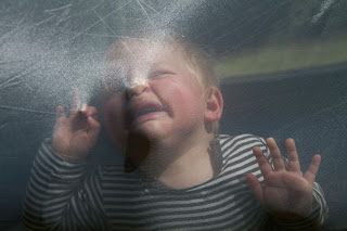 Tobias smashing his face in the tents insectnet - he loves that!