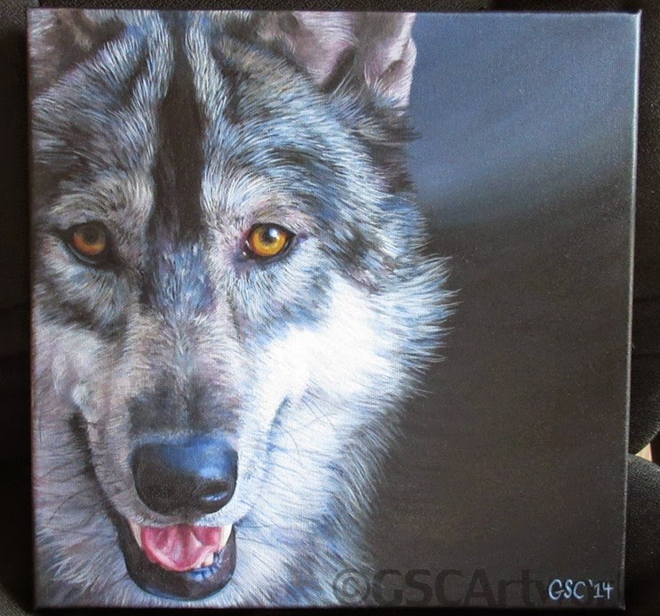 gray wolf wildlife wild dog animal fine art acrylic painting artwork