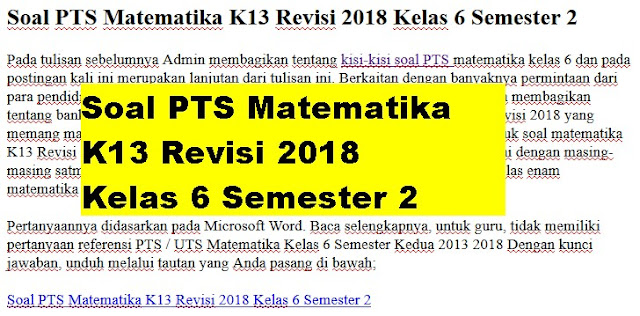 Soal PTS Matematika K13 Revisi 2018 Kelas 6 Semester 2 