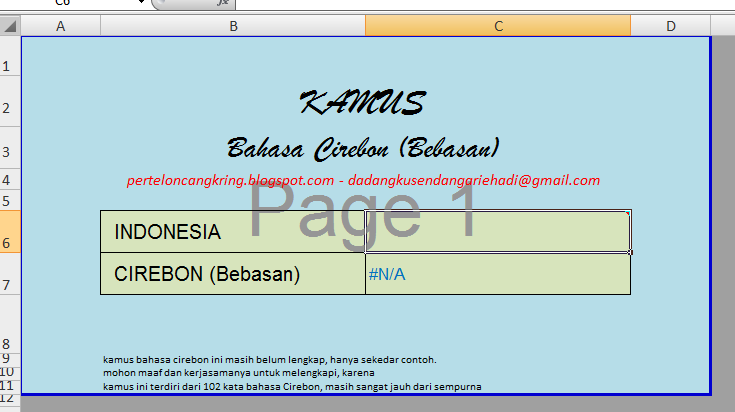 Membuat Software Kamus Bahasa Cirebon dengan Exel