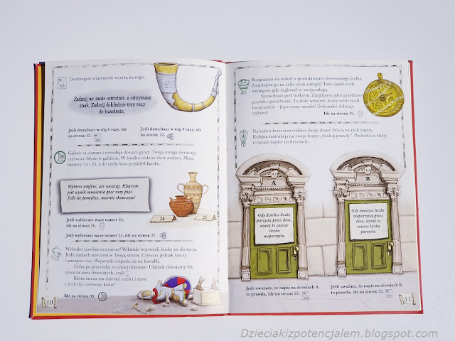 Wnętrze książki matematycznej dla dzieci Muzeum tajemnic. zadania z zakresu mnożenia, liczby parzyste i nieparzyste