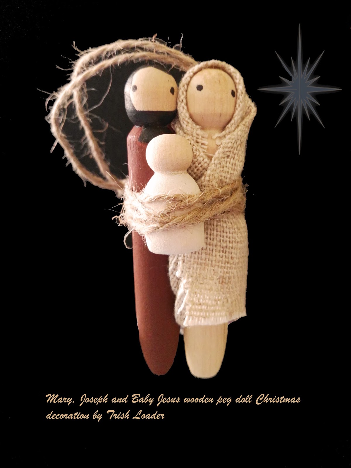 Christmas Decoration Wooden Peg Doll Mary Joseph And Baby Jesus