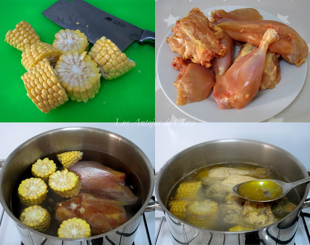 Preparación sopa de pollo