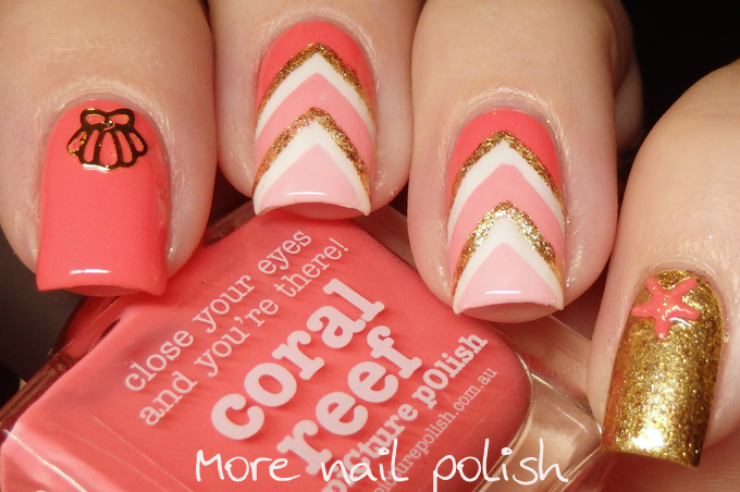 3. Coral and White Striped Nails - wide 4