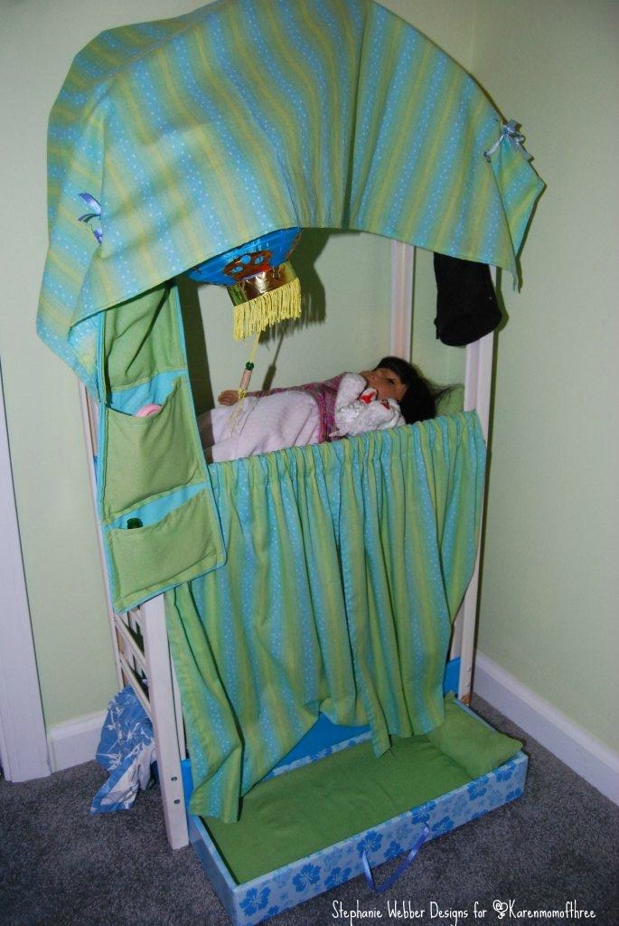 Karen Mom of Three's Craft Blog A canopy bunk bed with storage made by