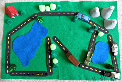 No sew portable road play set busy bag from And Next Comes L