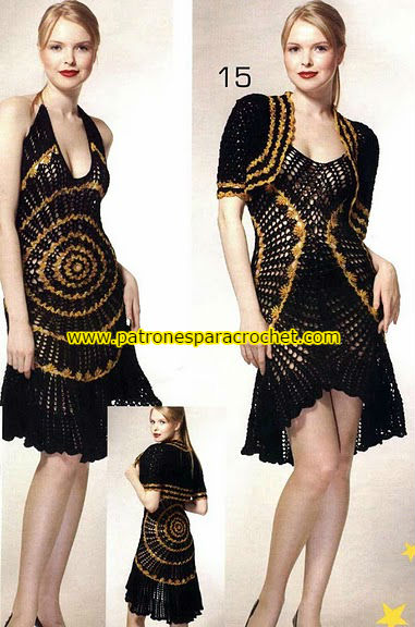 vestido negro tejido a base de círculos crochet
