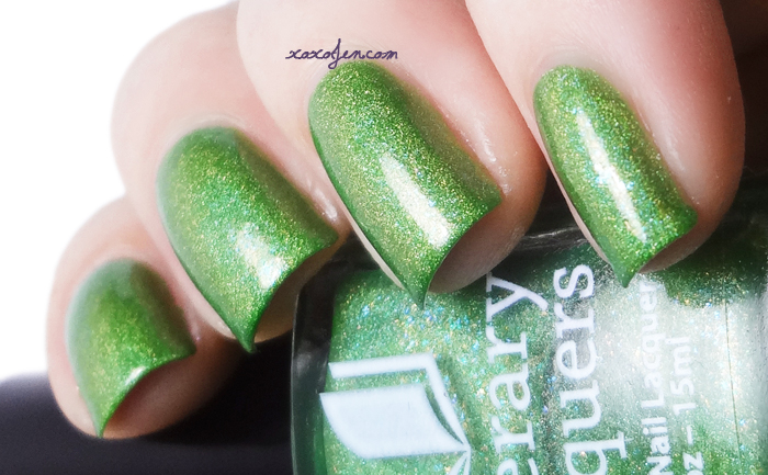 xoxoJen's swatch of Literary Lacquers Grasshopper with Cotton Candy Hair