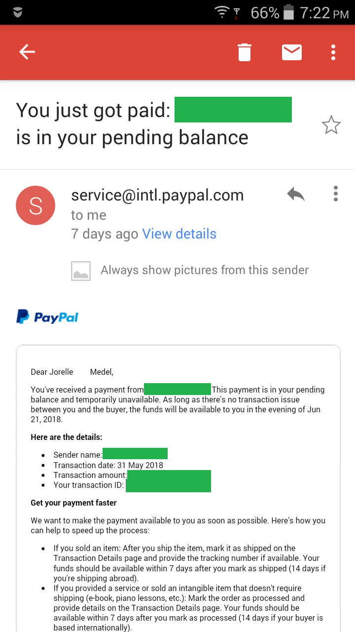 Paypal pending balance payment