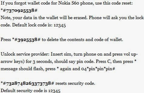 Nokia Secret Codes ~ Blogging Tricks