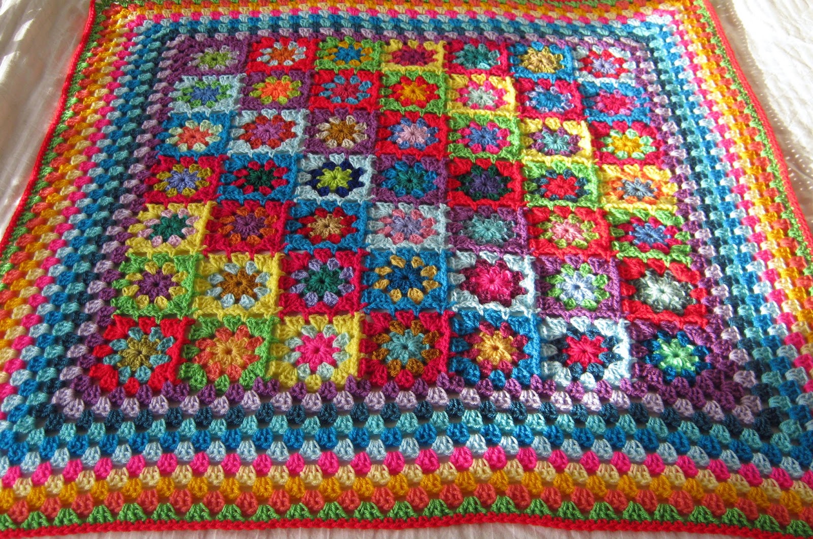 The Sunroom UK RAINBOW Crochet Blanket Kaleidoscope Flower Granny