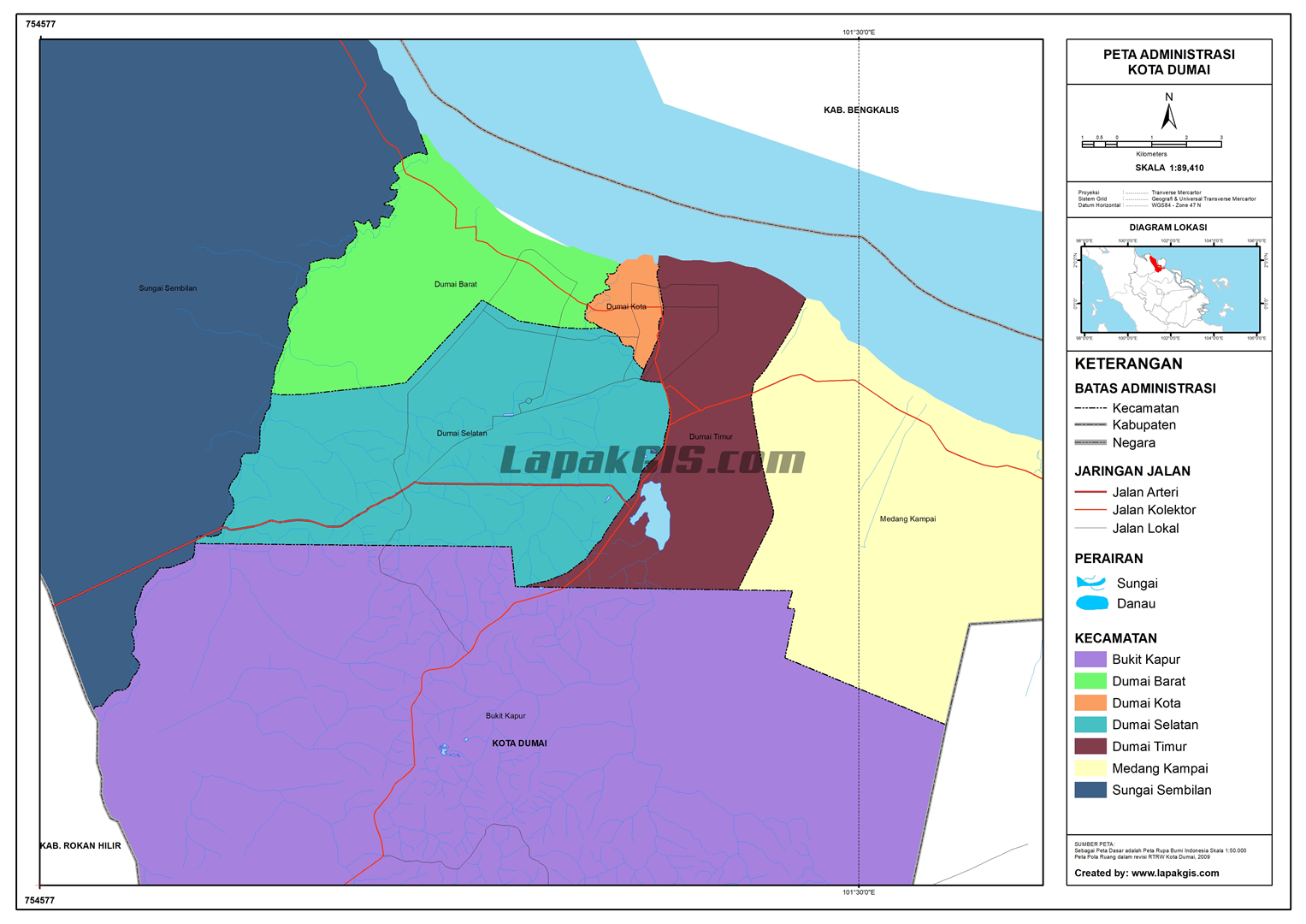 Peta Digital Administrasi Kota Dumai Terbaru