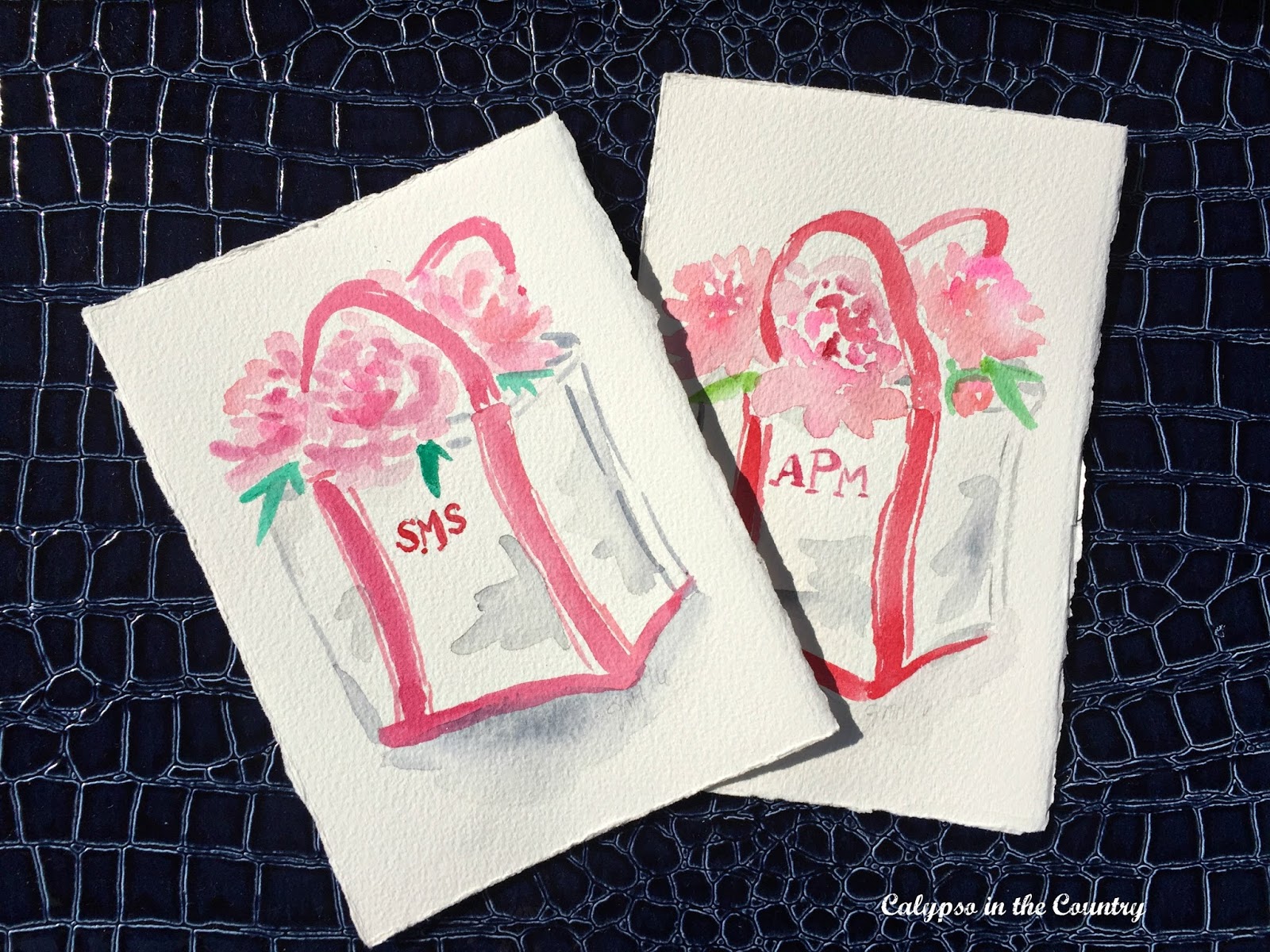 Customized watercolors by Jeanne McKay Hartmann - love the monograms!