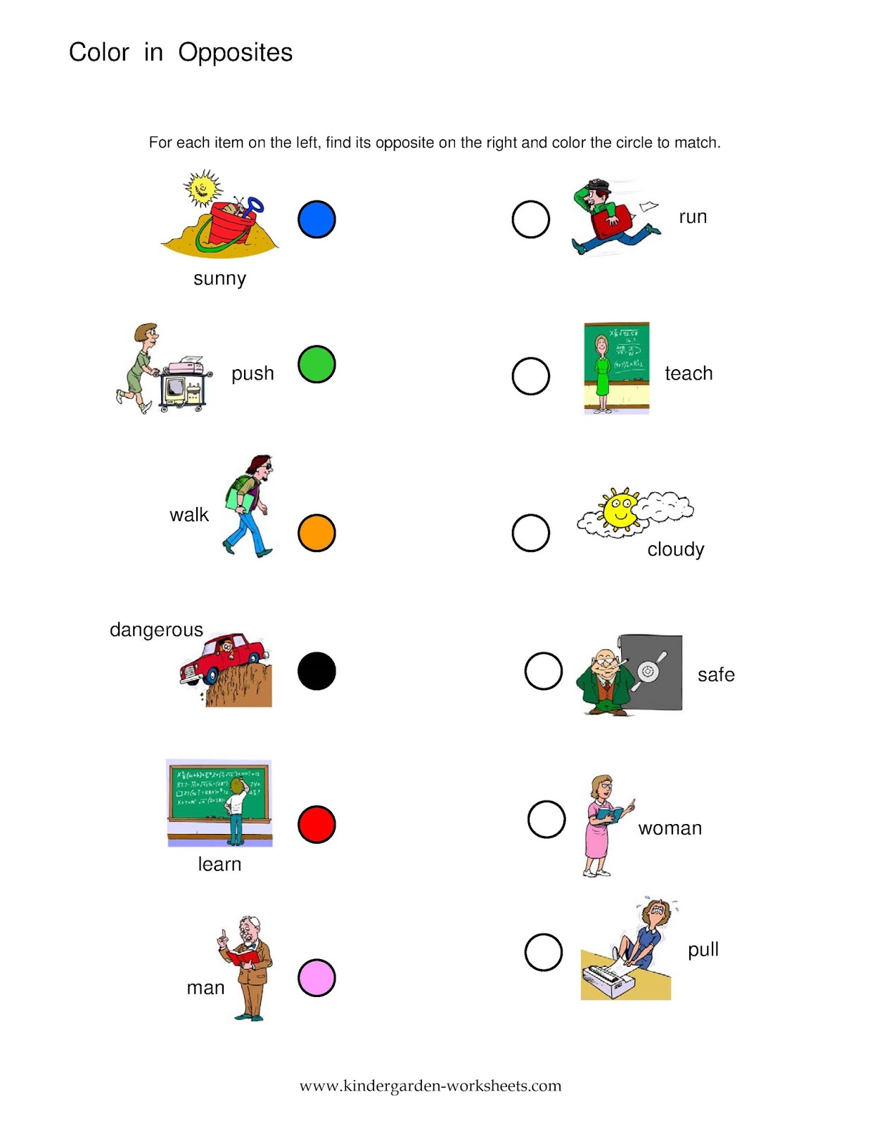 Kindergarten Worksheets: Kindergarten Worksheets- Opposite Words