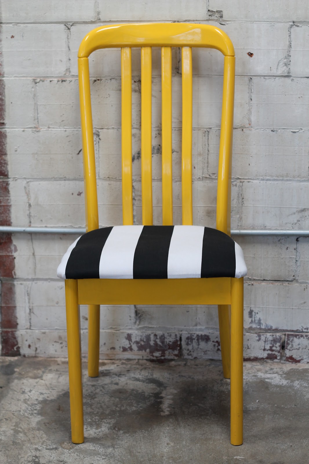 Walrus Yellow Painted Chair with Black and White Striped Seat