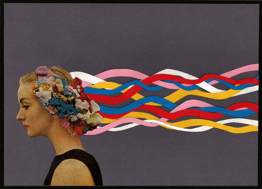 paper collages from old magazine and colored paper craft art ideas