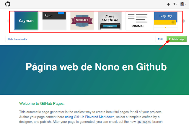 Elegir diseño de página web en Github