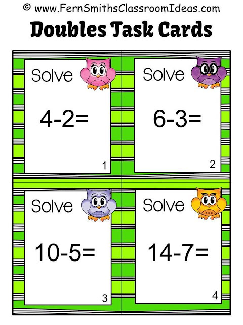  Fern Smith's Classroom Ideas Subtraction Task Cards, Recording Sheet and Board Game - Owl Themed for Doubles, Doubles Plus One, Plus One, Plus Two and Plus Zero at TeacherspayTeachers.