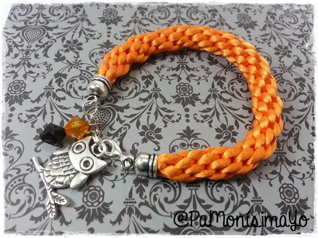 Pulsera kumihimo naranja con buho @pamonisimayo