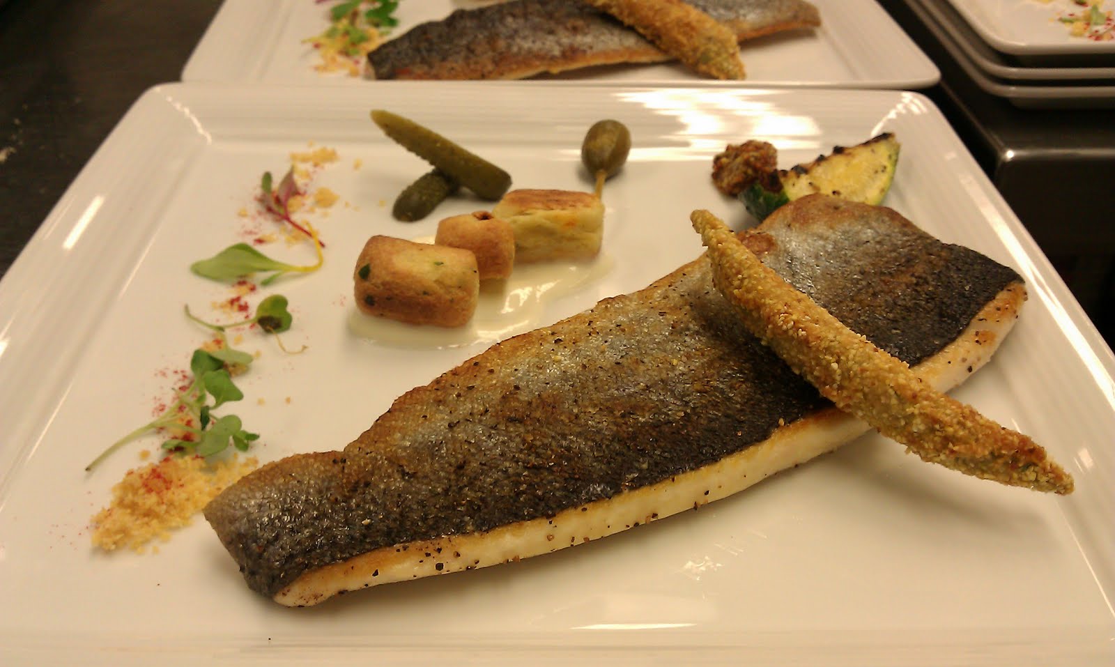 Brother Luck Crispy Trout, Broken Remoulade, Cornmeal Okra