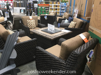 Lounge outside and stay warm with the Agio International 5pc Woven Fire Chat Set