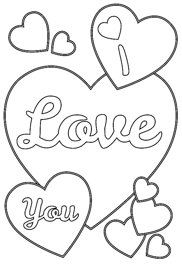 Dessins et Coloriages: Page de coloriage grand format à imprimer : message romantique I Love You