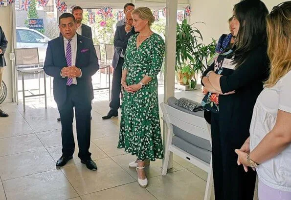 Sophie, Countess of Wessex wore Suzannah stormy hearts longer midi tea dress visit Lebanon