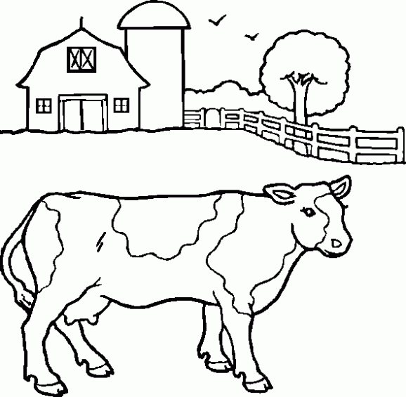 Imagen de una vaca en un establo para colorear, pintar e imprimir