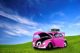 Volkswagen rosa en un hermoso paisaje natural tuned car vw