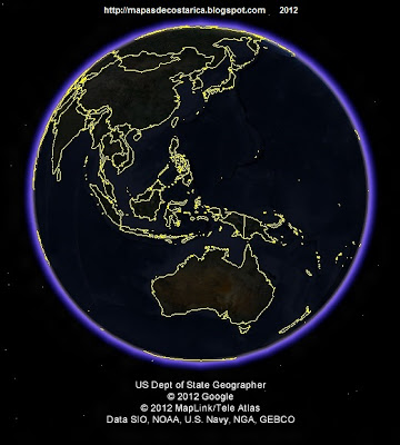 El mundo, google earth, vista nocturna, Oceania y Asia