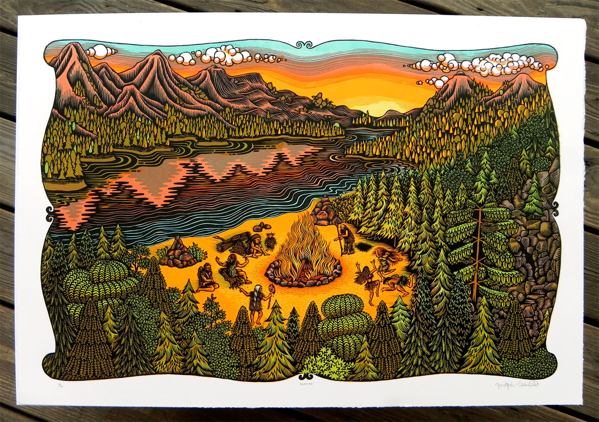 Tugboat ORIGINAL, COLOR WOODCUT PRINTS