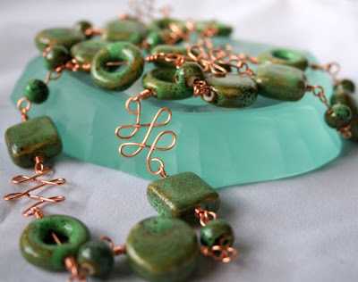 A touch of Autumn: copper and ceramic beads, wire wrapping, necklace :: All Pretty Things