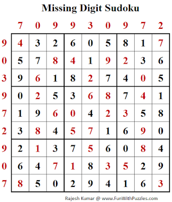 Missing Digit Sudoku (Daily Sudoku League #146) Solution