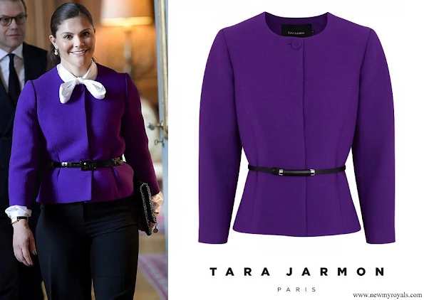 Crown Princess Victoria wore Tara Jarmon Purple Belted Wool Twill Jacket
