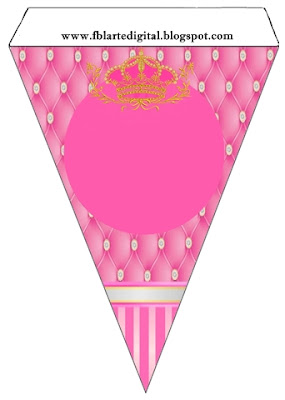 Banderines de Corona Dorada en Fondo Rosa con Brillantes  para imprimir gratis.