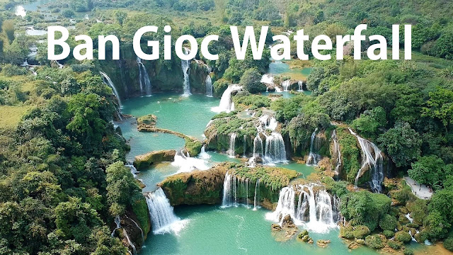 ban gioc waterfall aerial view dji drone vietnam