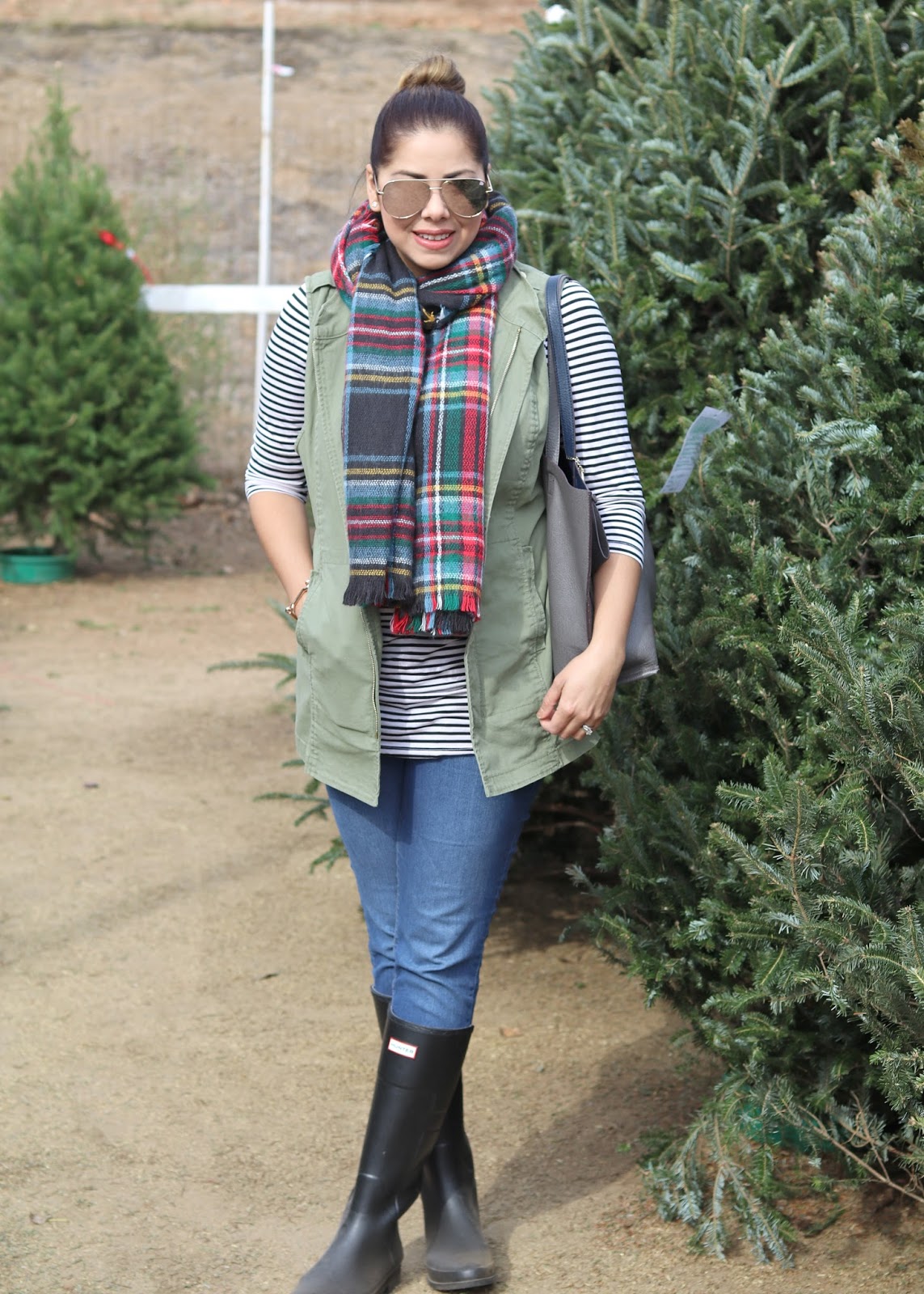 Casual Christmas Outfit quay x desi perkins sunglasses, target plaid scarf, how to wear a plaid scarf
