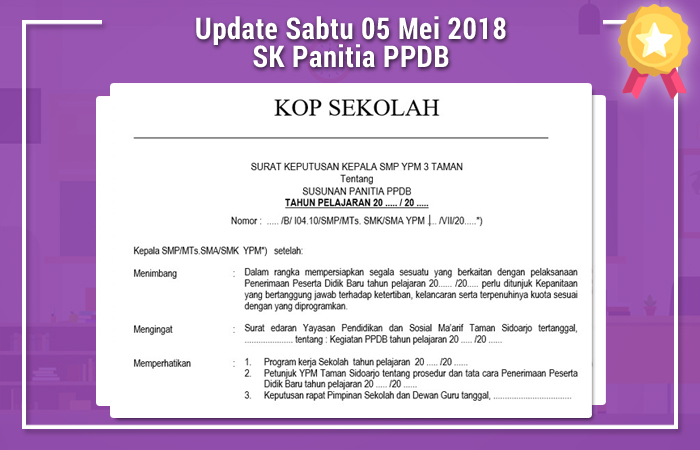 Update Sabtu 05 Mei 2018 SK Panitia PPDB