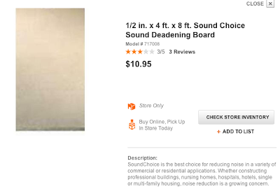 Webpage showing sound deadening board, from Fun Cheap or Free