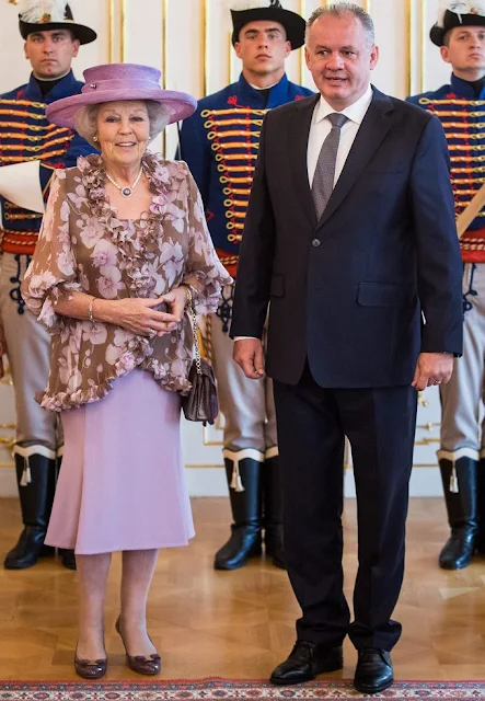 Princess Beatrix visits President Andrej Kiska of Slovakia at the presidential palace in Bratislava