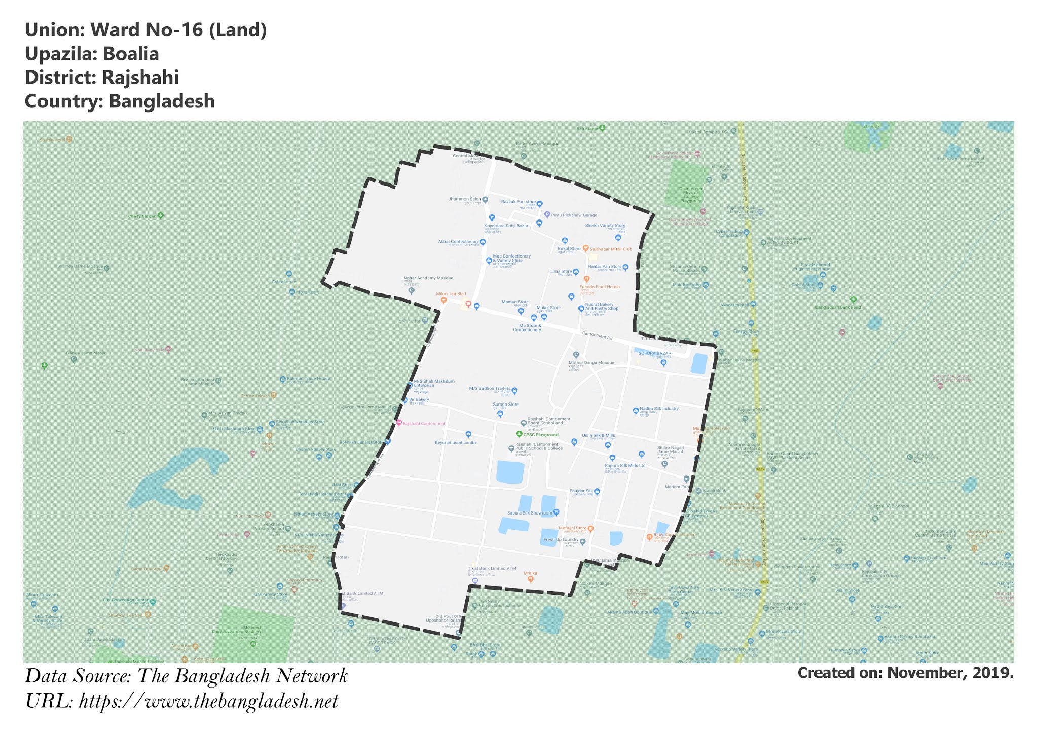 Map of Ward No-16 of Boalia Upazila Map of Ward No-16 of Rajshahi, Bangladesh.