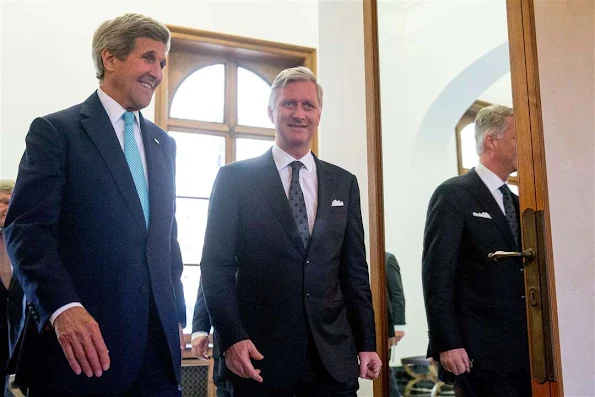 US Secretary of State John Kerry and King Philippe of Belgium meet at the Royal Palace