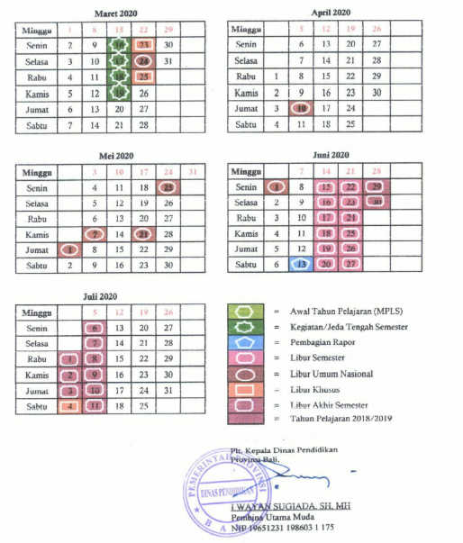 Kalender Pendidikan (Kaldik) Provinsi Bali Tahun 2019/ 2020