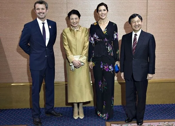 Frederik, Crown Princess Mary, Crown Prince Naruhito, Crown Princess Masako. Erdem Lily-print jersey gown