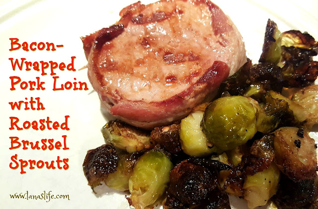 My contribution to the food table was a very easy, inexpensive meal of a pork tenderloin wrapped in bacon and roasted Brussel sprouts.  If you pull the meat out of the freezer the night before you want to eat them, then cooking everything will be a snap for the next night's meal.