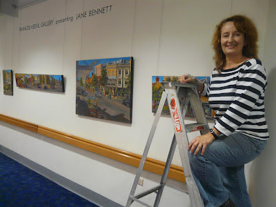 Industrial heritage artist Jane Bennett with her solo exhibition at St Vincent's Hospital