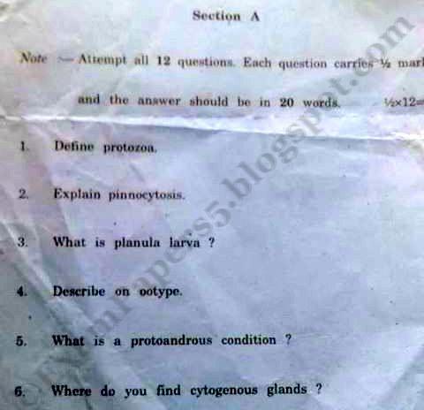 Zoology B.Sc. 1st-Semester Previous Year Old Question Paper Jammu