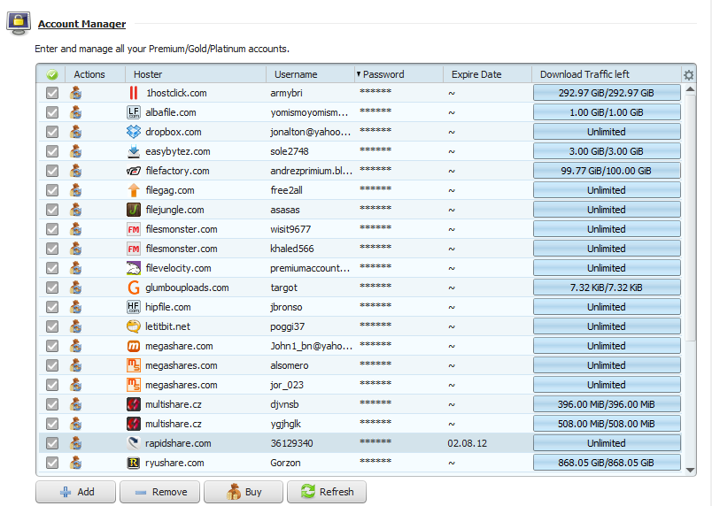 Como usar una Base de Datos JDownloader? Cuentas Premium